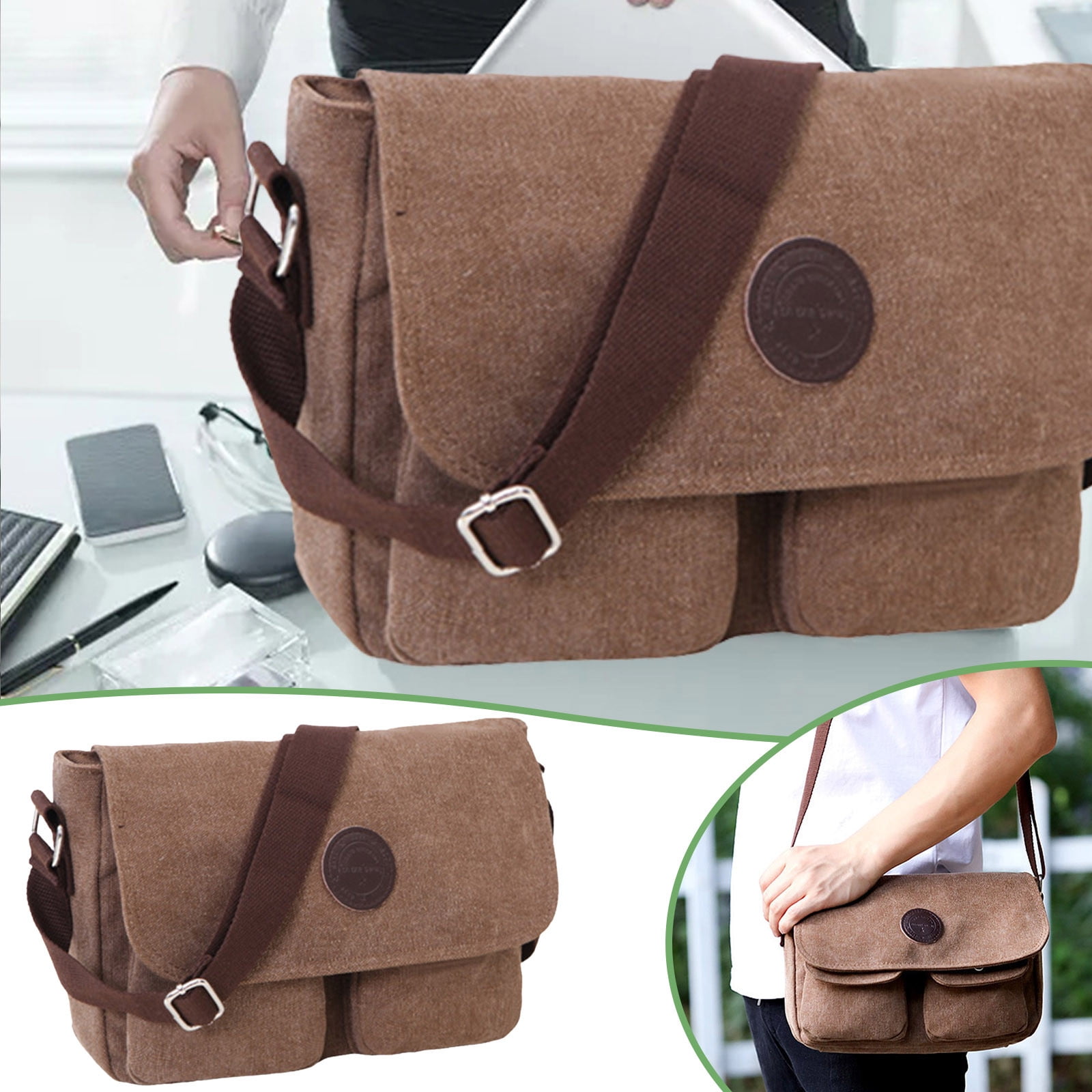 WNG Men's Messenger Bag Canvas Vintage Postman Hiking Shoulder School Bag Outdoor Messenger