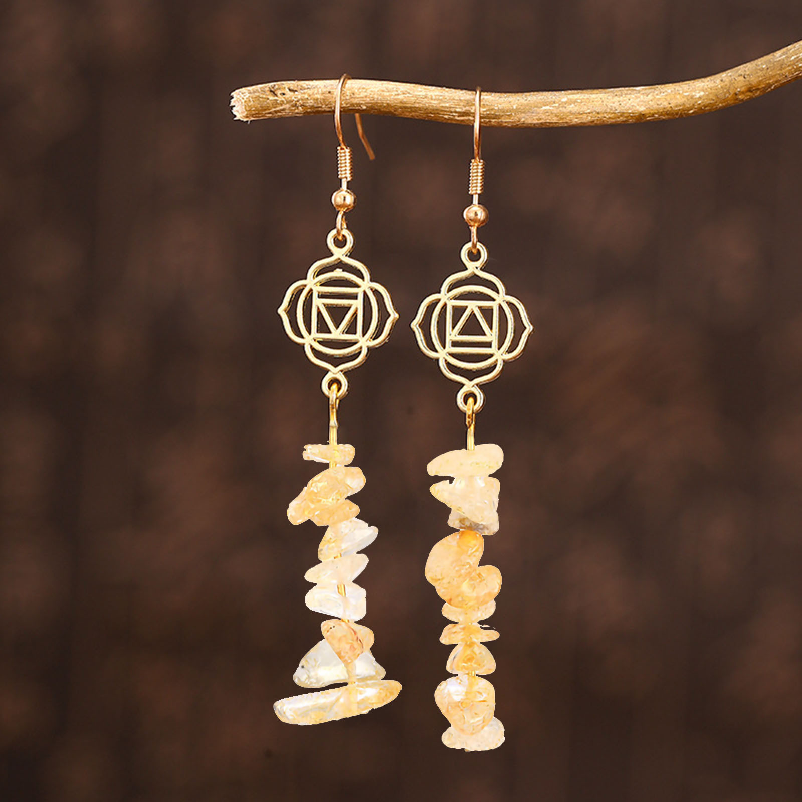 Chalcedony & Agate & Amethyst Gemstone Hook Earrings - Gold Plated Bezel Dangle Earrings, Handmade Jewelry
