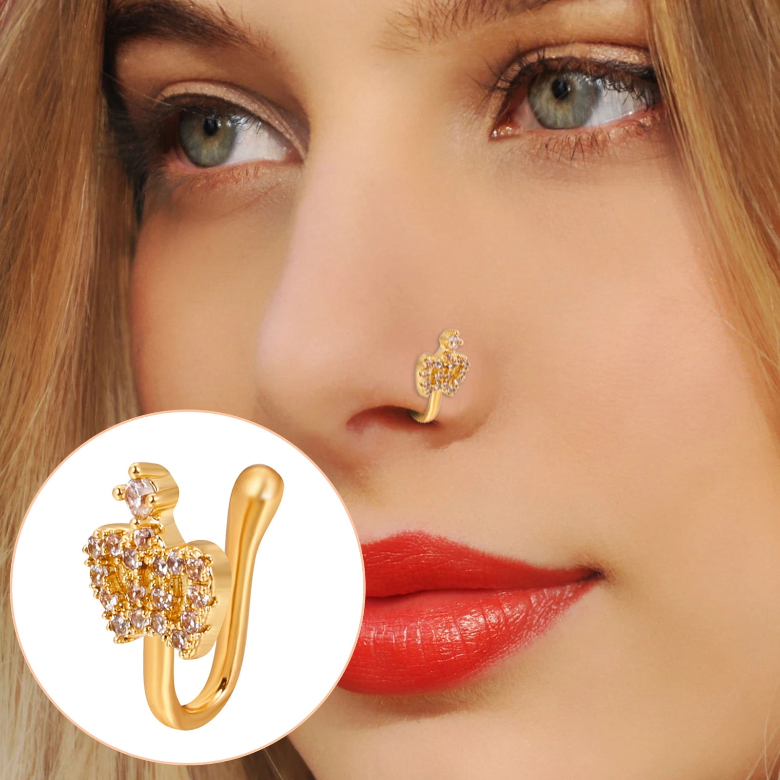 9PCS Fake Nose Ring Hoop for Women Men CZ Flower Cartilage Earrings Clip On  Nose Ring Nose Cuff Non Piercing