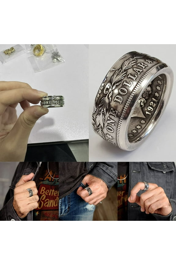 Ring Classic Dollar Ring United States Emblem United for One Ring Vintage Men's Silver Dollar Multi Size Ring