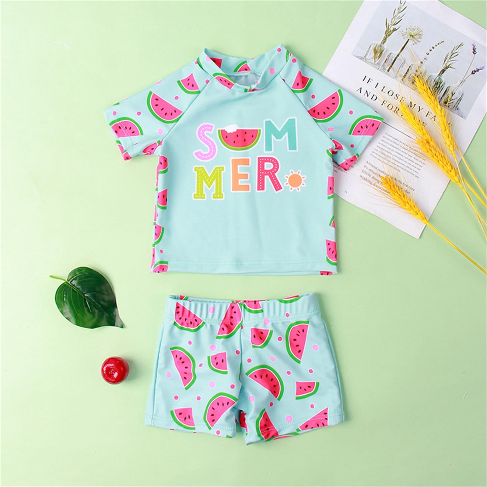 WNG Toddler Kids Girl Baby Swimwear Cute Cartoon Print Top Shorts Pants ...