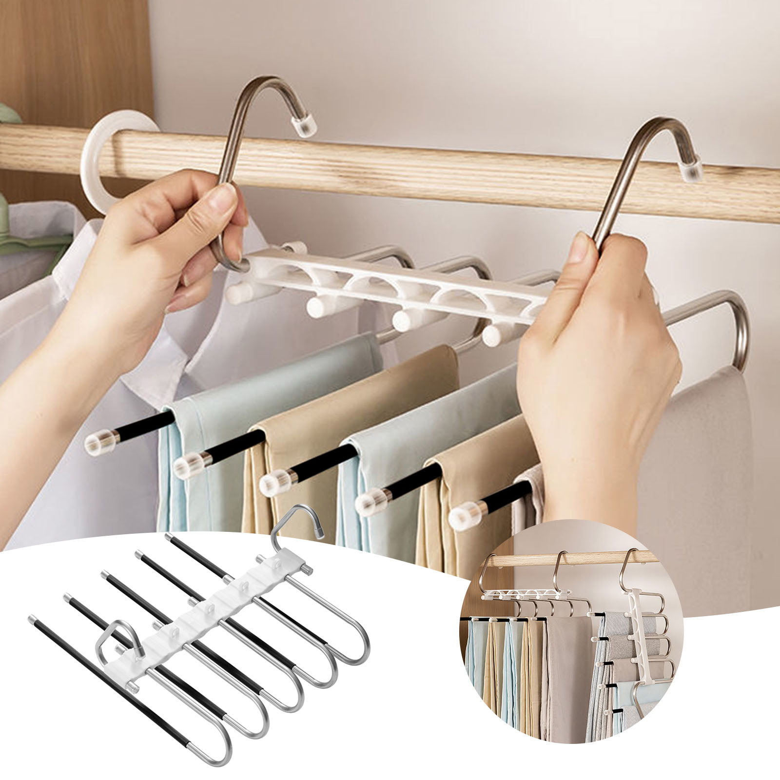 WNG Trouser Hanger Space Saving 5 In 1 Non Slip Multifunctional Pants