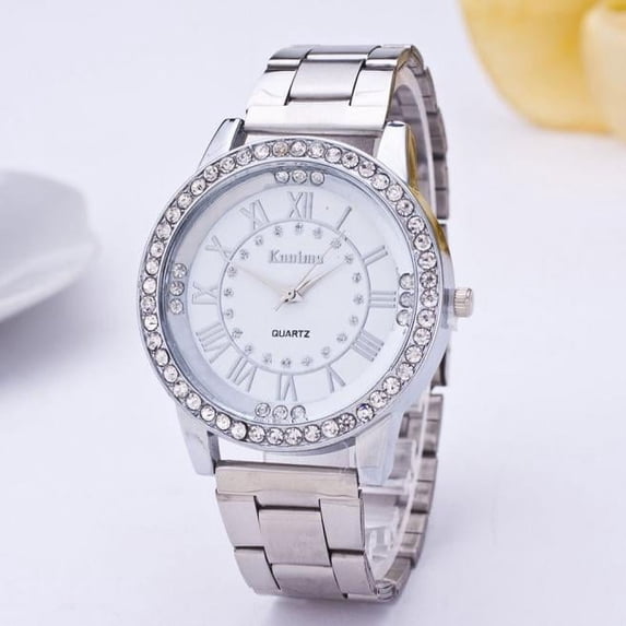 WNG Women's Men's Rhinestone Stainless Steel Analog Quartz Wrist Watch Sl