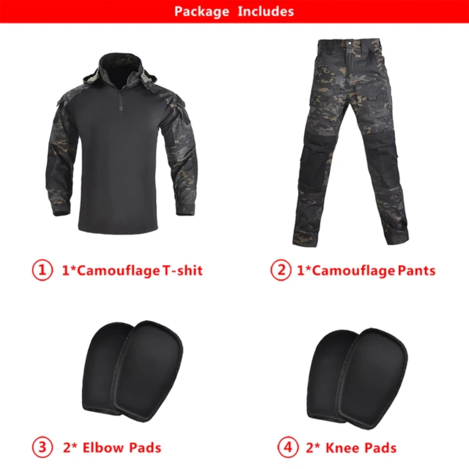 WNGHRON Tactical Suits Camo Suits +pads Pants Military Uniform Men