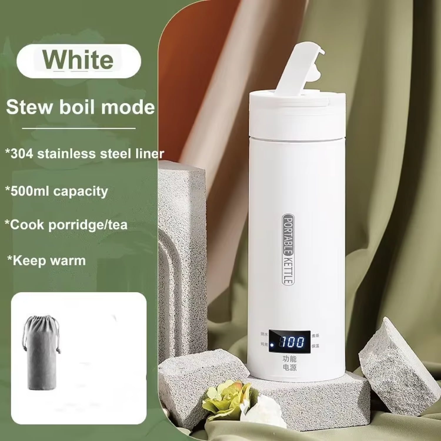 WNGNNG Portable Smart 500ml Kettle for Travel and Office Adjustable