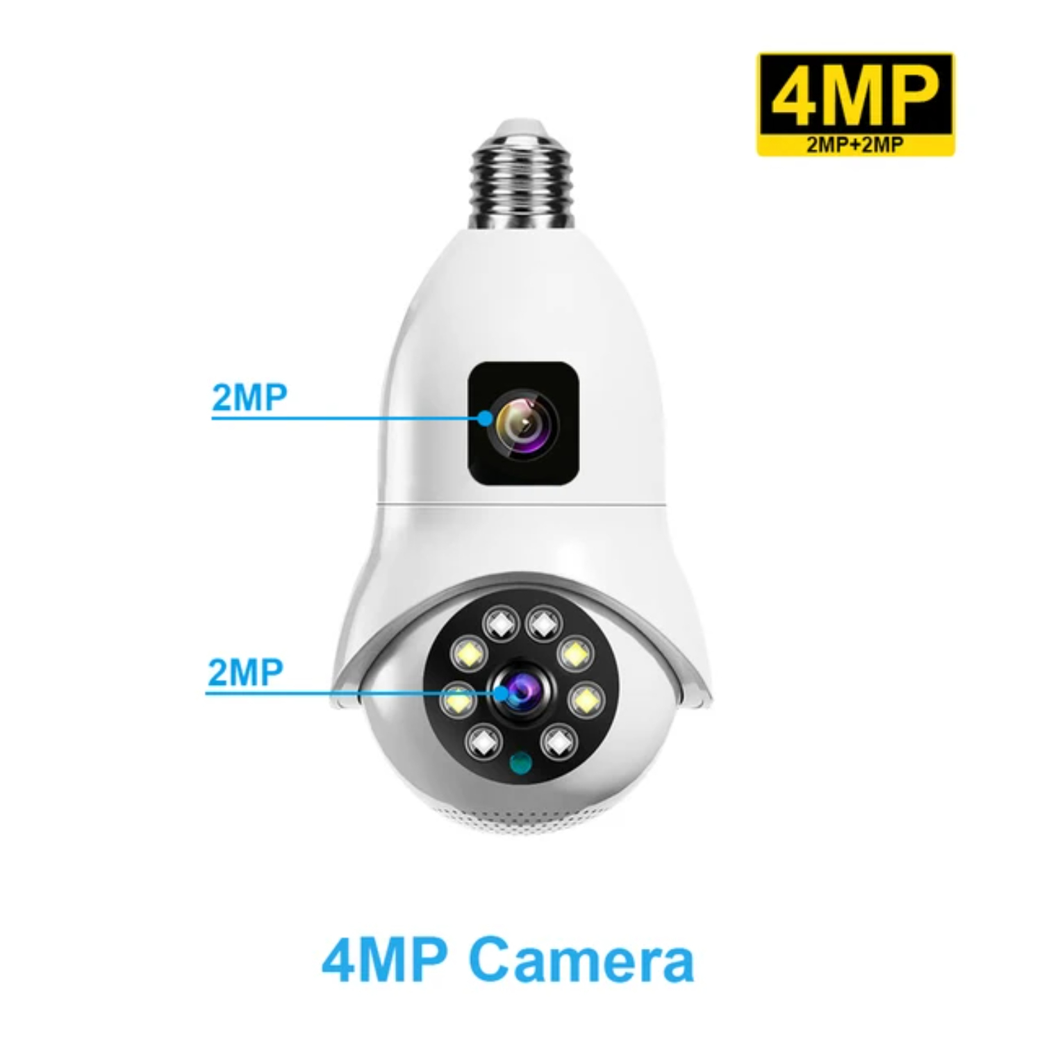 WNGPNG 8MP Dual Lens E27 Bulb Camera WiFi Night Vision PTZ Indoor IP