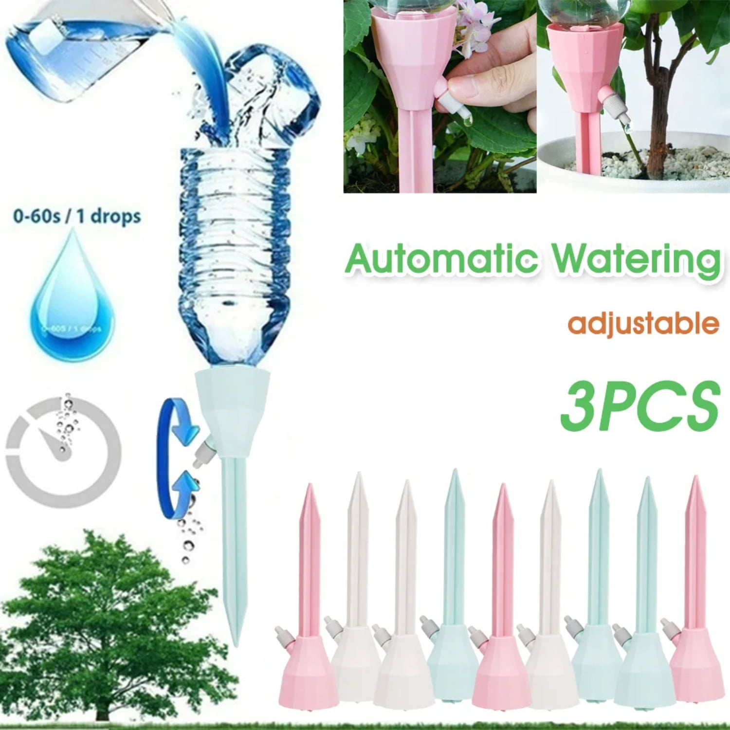 WNGSHA Adjustable 3Pcs Automatic Self Watering Spikes Drip Irrigation
