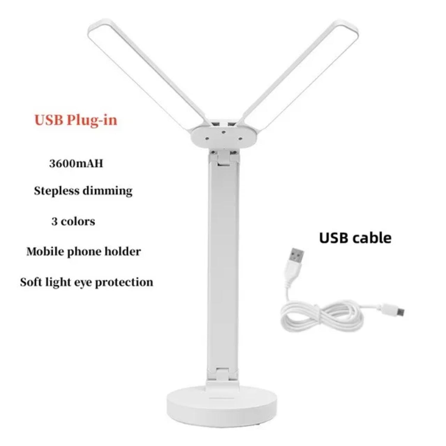 WNGSHA Foldable LED Double Desk Lamp with A Holder USB Rechargeable