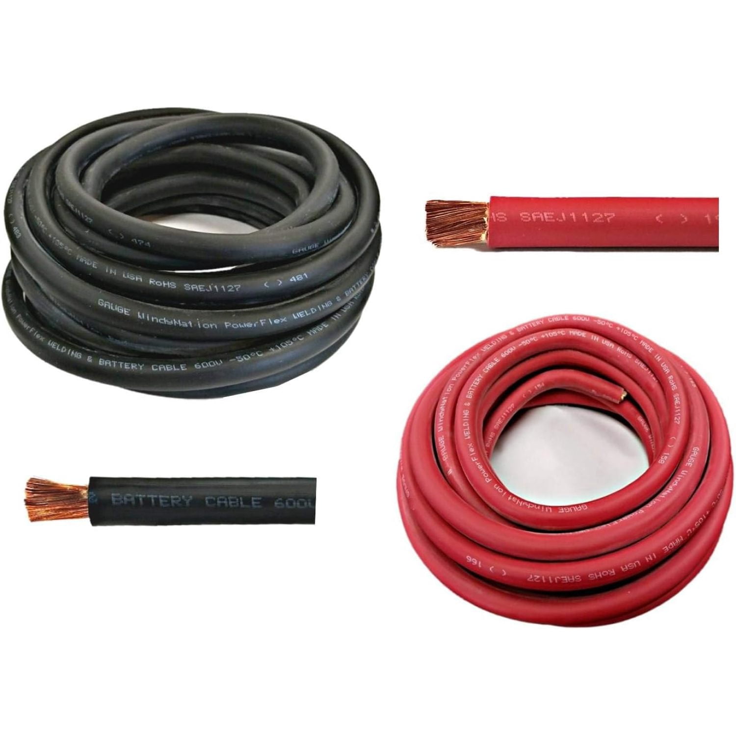 TEMCo 6 Gauge AWG 50 Foot Black Flexible Welding Cable - Copper Battery Wire, Made In USA
