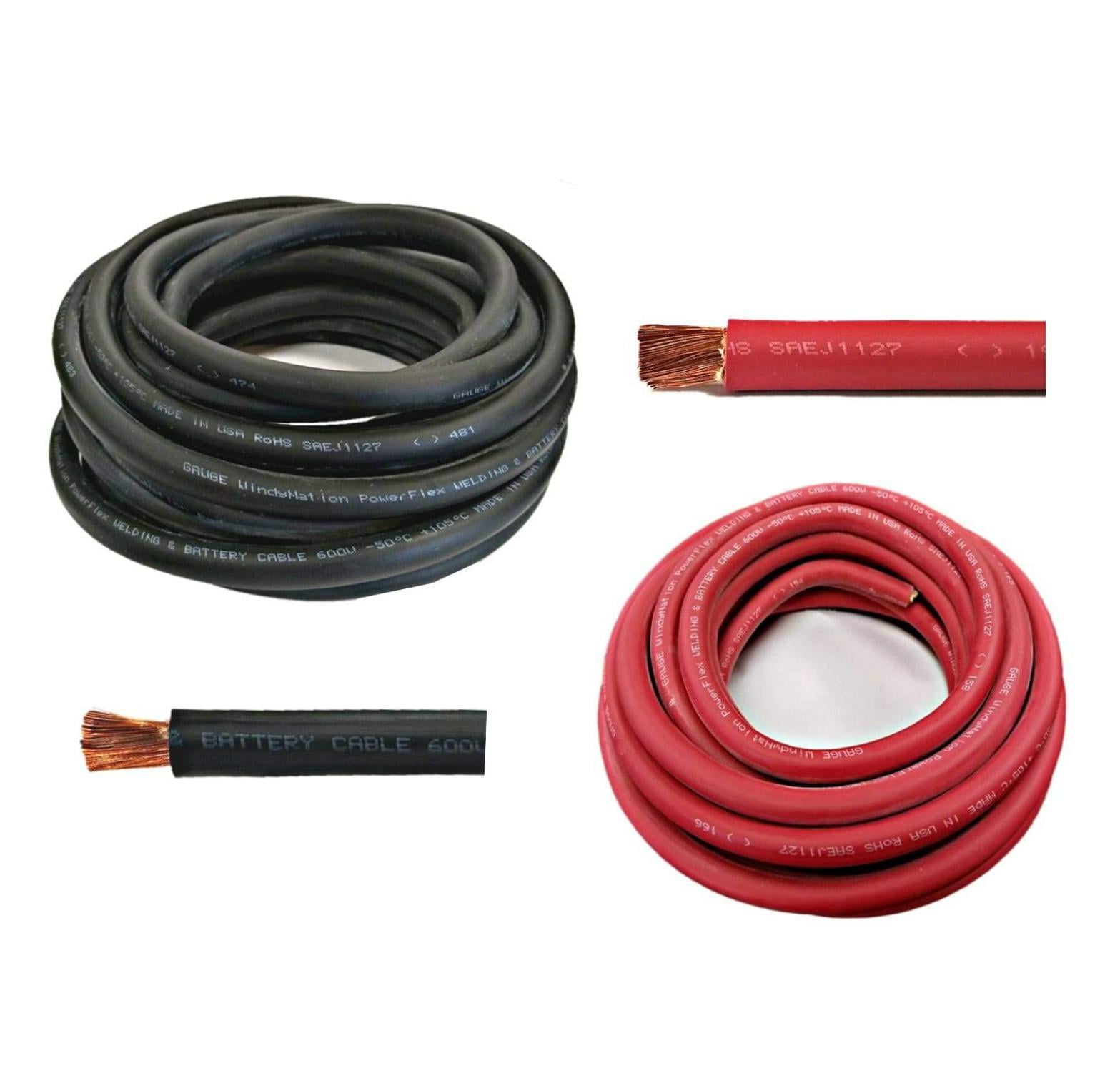 WNI 2 Gauge 20 Feet Black 20 Feet Red 2 AWG Ultra Flexible Welding Battery Copper Cable Wire - Made In The USA - Car, Inverter, RV, Solar