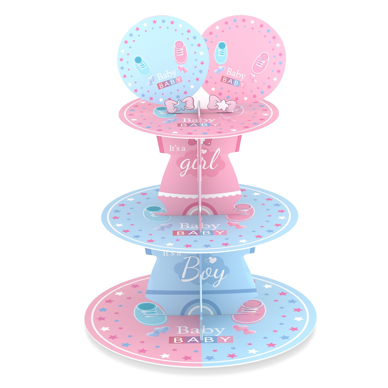 WEEPA 3-Tier Gender Reveal Cupcake Stand - Pink & Blue Cardboard Display For Boy/Girl Party Decor