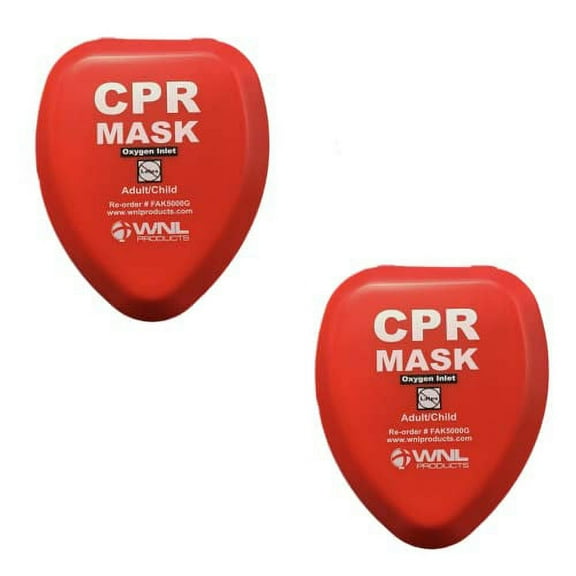 WNL Products CPR Rescue Mask, Adult/Child Pocket Resuscitator, Hard Case Kit with Belt Clip, 2 Pack