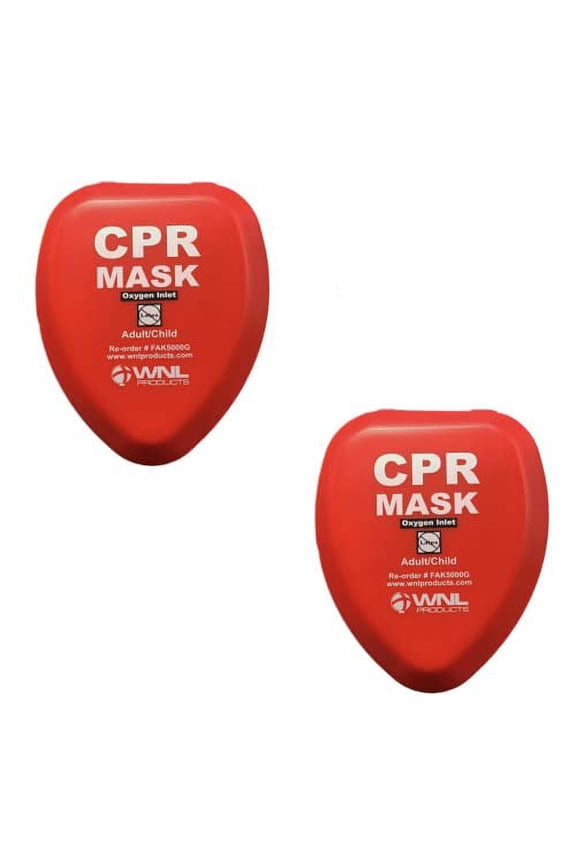 CPR Rescue Mask, Adult/Child Pocket Resuscitator, Hard Case Kit with Belt Clip, 2 Pack