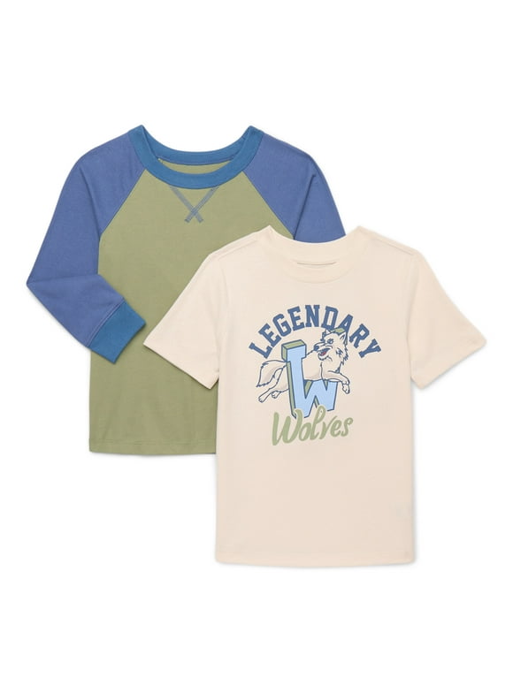 Boys Tees with Long and Short Sleeves, 2-Pack, Size 4-10