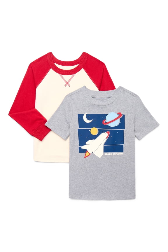Boys Tees with Long and Short Sleeves, 2-Pack, Size 4-10