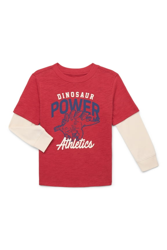 Little Boys Hangdown Graphic Tee with Long Sleeves, Sizes 4-10