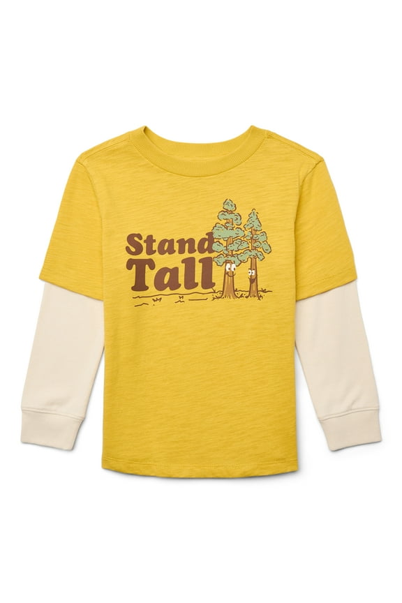 Little Boys Hangdown Graphic Tee with Long Sleeves, Sizes 4-10