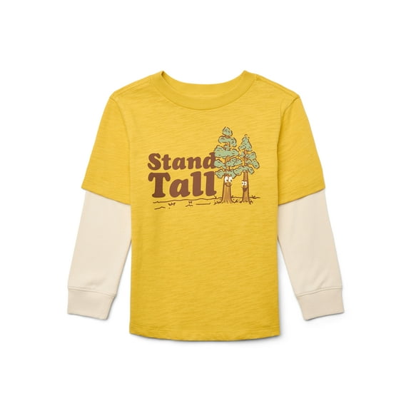 Wonder Nation Little Boys Hangdown Graphic Tee with Long Sleeves, Sizes 4-10