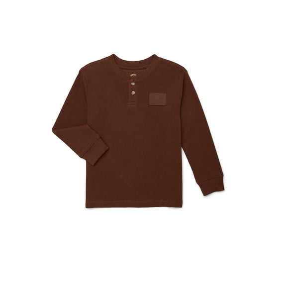 Wonder Nation Little Boy Long Sleeve Waffle Henley Tee, Sizes 4-10