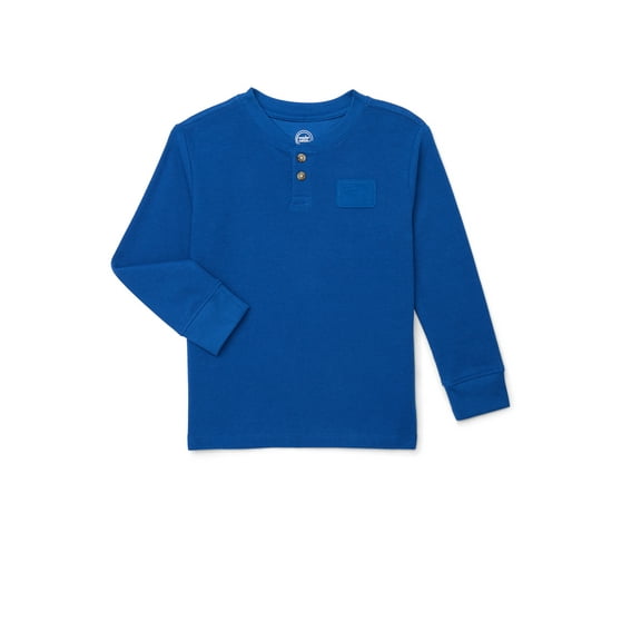 Wonder Nation Little Boy Long Sleeve Waffle Henley Tee, Sizes 4-10