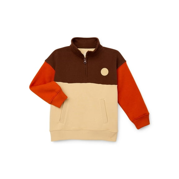 Wonder Nation Little Boys' Quarter Zip Colorblock Sweatshirt, Sizes 4-10
