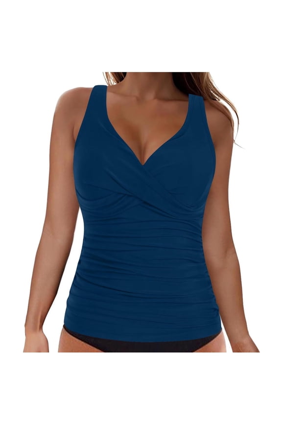 WNNTST Women's Bikini Top Two Piece Summer Swim Bustier Solid Color Twist Front Slim Fit Classic Vacation Beachwear