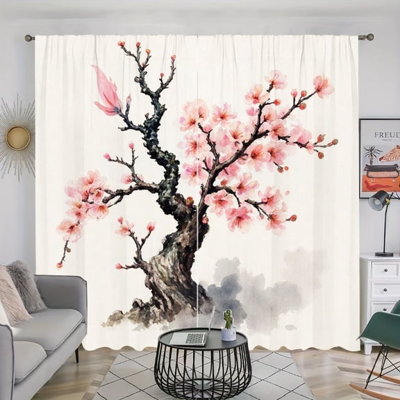 WNOOHIY 2 Panels Cherry Blossom Tree Light Filtering Curtains for Living Room Bedroom Dormitory