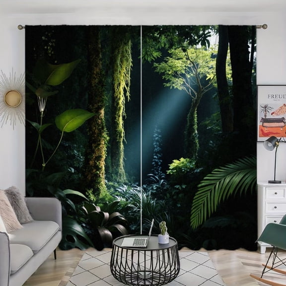 WNOOHIY 2 Panels Mysterious Forest Scenery Light Filtering Curtains for Living Room Bedroom