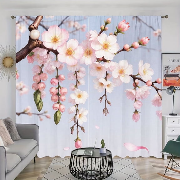 WNOOHIY 2 Panels Pastel Cherry Blossom Light Filtering Curtains for Living Room Bedroom