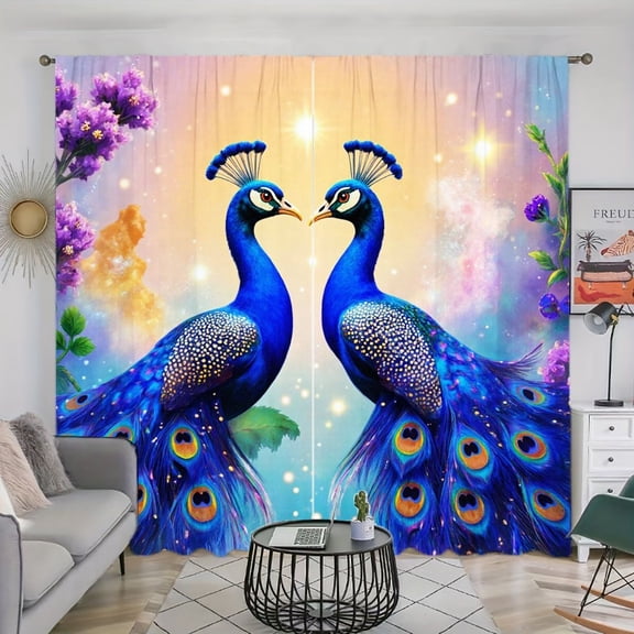 WNOOHIY 2 Panels Peacock Pattern Light Filtering Curtains for Living Room Bedroom Dormitory