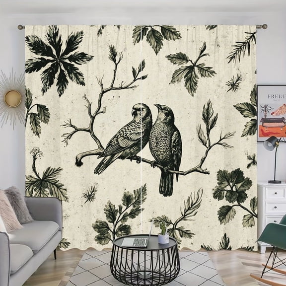 WNOOHIY 2 Panels Vintage Bird Botanical Light Filtering Curtains for Living Room Bedroom