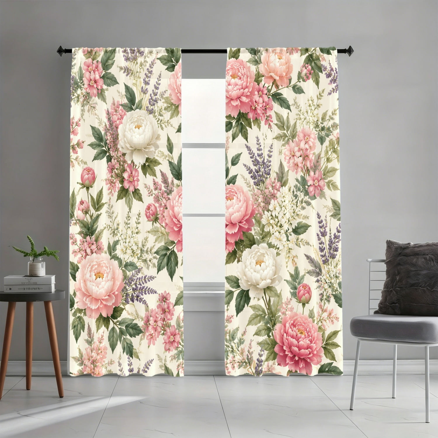 WNOOHIY 2Pcs Vintage Floral Print Curtain Panels, Rod Pocket Light ...