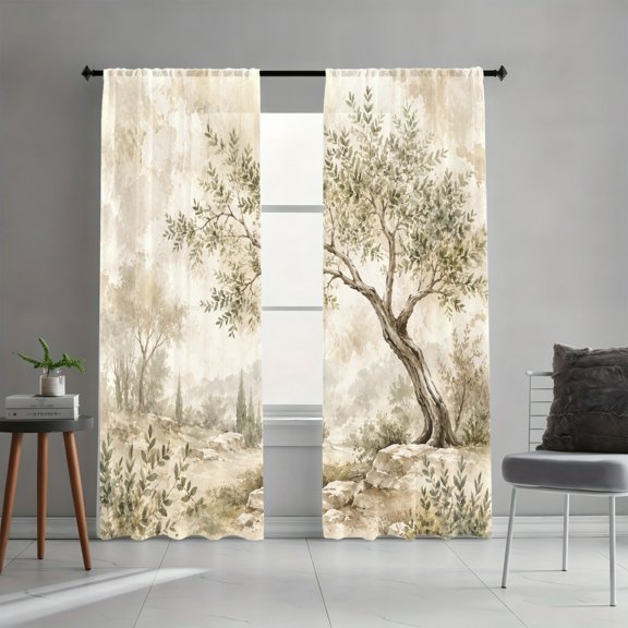 WNOOHIY 2Pcs Watercolor Olive Tree Landscape Curtain Panels, Rod Pocket Light Filtering Window Drapes for Farmhouse Living Room Interior Decor
