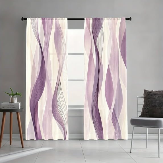WNOOHIY Abstract Wavy Line Art Lavender Purple Cream Tone Pattern Light ...