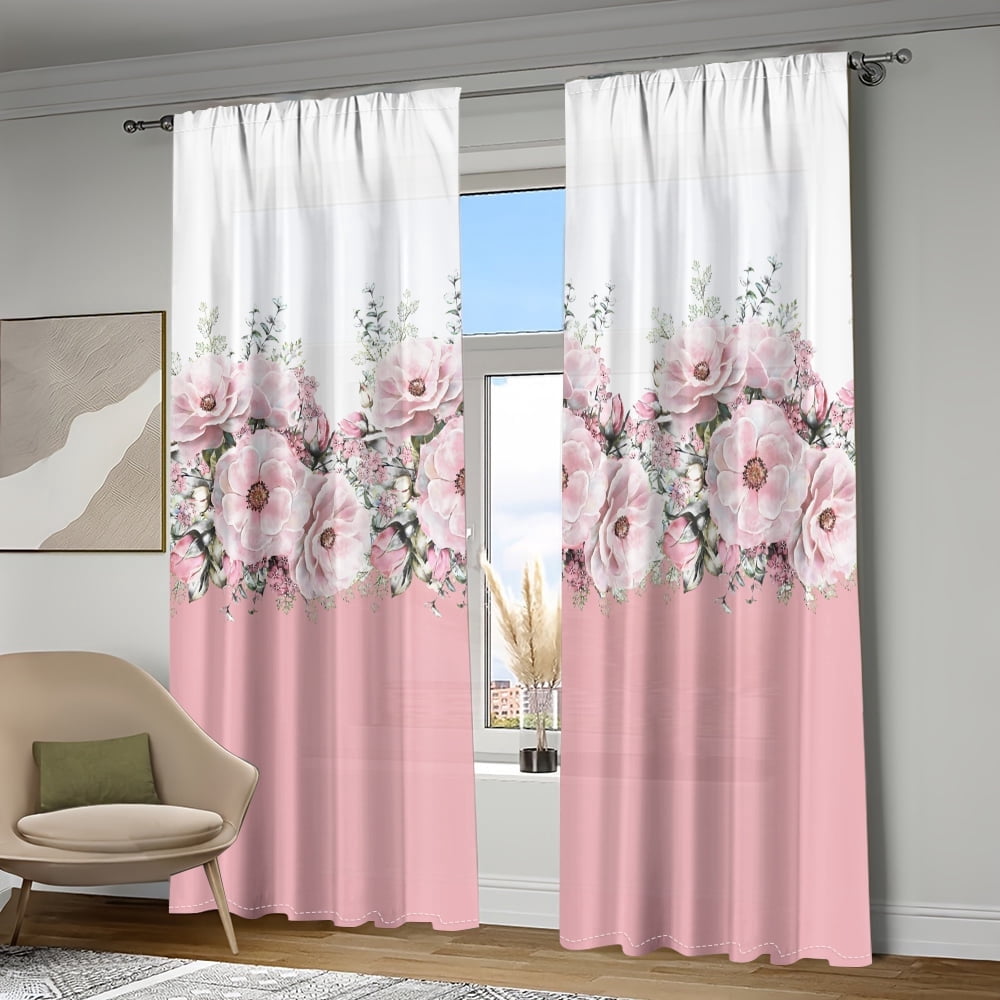 WNOOHIY Aesthetic Pink Peony Floral Bouquet Light-Filtering Curtains,39.5" × 87", Set of 2 Panels