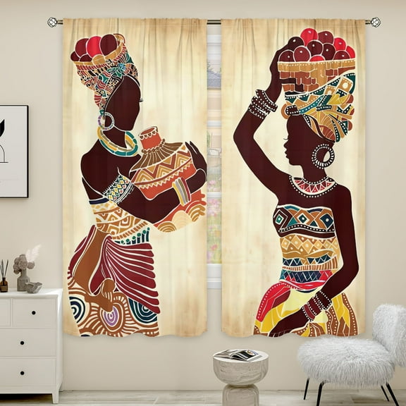 WNOOHIY African Indian Female Outline Decorative Printed Curtains For Bedroom,Living Room,Office,Set of 2 Panels