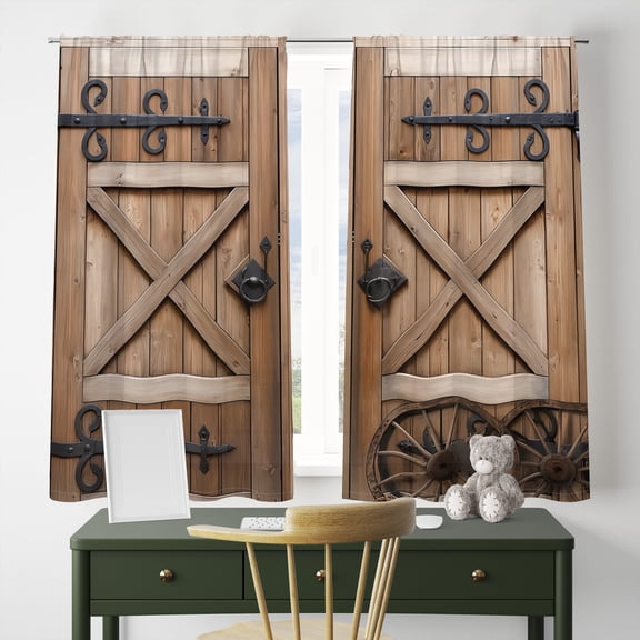WNOOHIY Antique Wooden Barn Door Light-filtering Curtains for Living Room Bedroom Office Home Decoration, Set of 2 Panels
