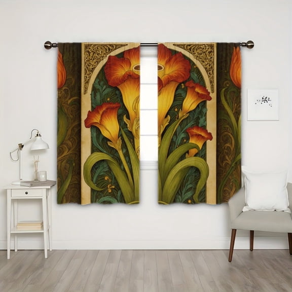 WNOOHIY Art Nouveau Calla Lily Botanical Print Light-filtering Curtains for Living Room Bedroom, Set of 2 Panels