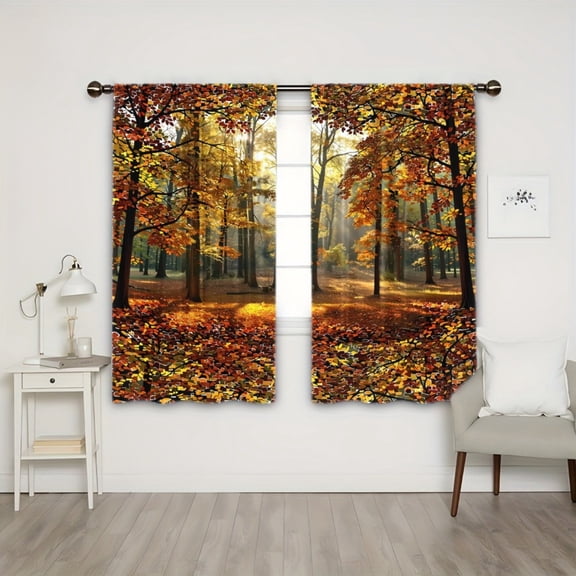 WNOOHIY Autumn Forest Sunlight Scenery Light-filtering Curtains for Living Room Bedroom, Set of 2 Panels
