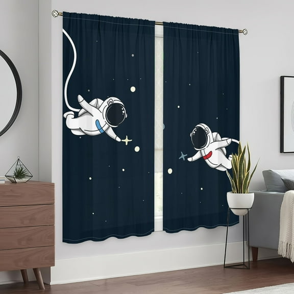 WNOOHIY Black Astronaut Space Planets Cosmic Adventure Window Curtains for Bedroom and Living Room, Set of 2 Panels