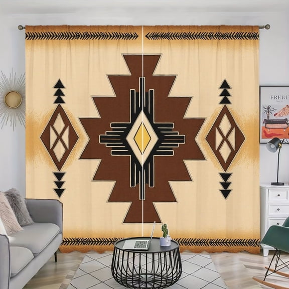 WNOOHIY Bohemian Geometric Light Filtering Curtains for Living Room Bedroom, Set of 2 Panels
