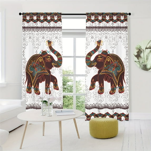 WNOOHIY Bohemian Mandala Elephant Animal Printed Window Curtains for Bedroom Living Room,2 Panels
