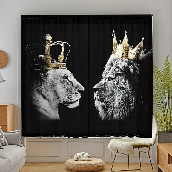 WNOOHIY Cartoon Animal Lion Crown Printed Light-Filtering Curtain,29.5" × 65", Set of 2 Panels