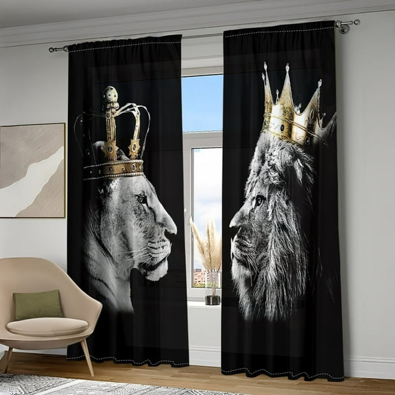 WNOOHIY Cartoon Animal Lion Crown Printed Light-Filtering Curtain,39.5" × 87", Set of 2 Panels