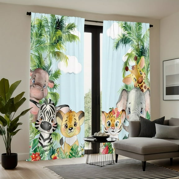 WNOOHIY Cartoon Animal Safari Zoo Theme Print Curtains for Bedroom, Living Room,Home Decor, 2 Panels