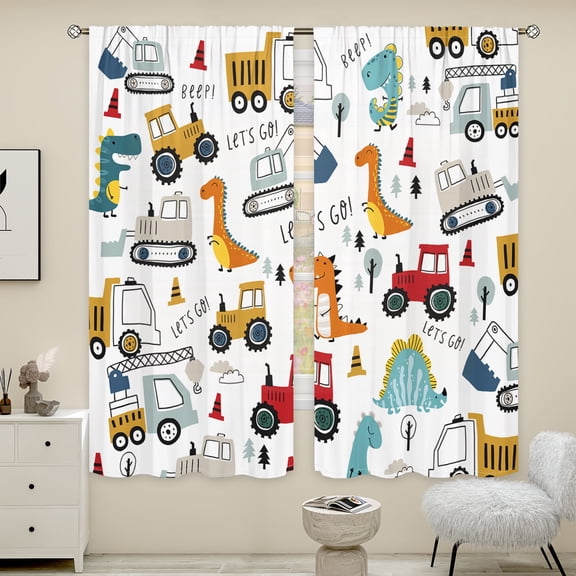 WNOOHIY Cartoon Construction Vehicles and Animals Print Curtains For Bedroom,Set of 2 Panels