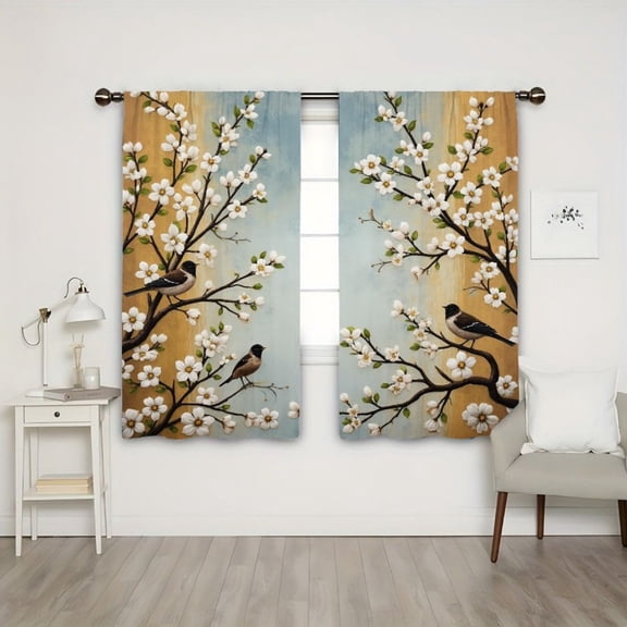 WNOOHIY Cherry Blossom Bird Light-Filtering Curtains, 2 Panels for Bedroom Living Room