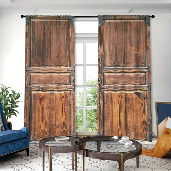 WNOOHIY Classic Nostalgic Rustic Wooden Door Light-filtering Curtains for Youngsters Bedroom Living Room,Set of 2 Panels