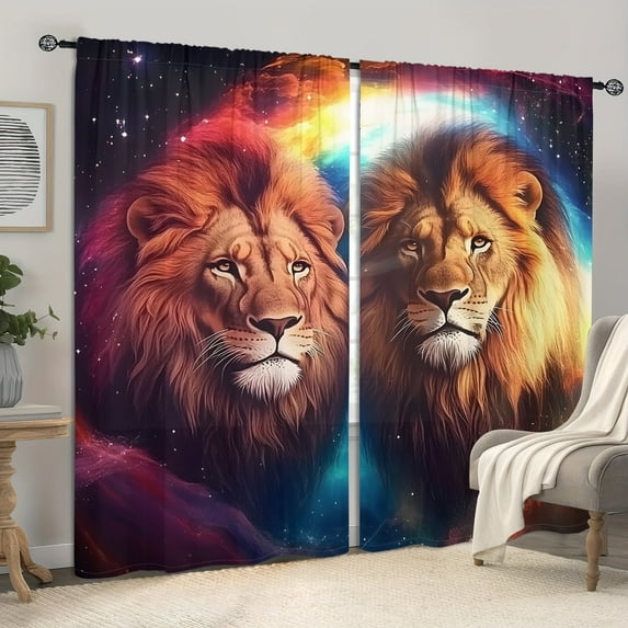 WNOOHIY Colorful Cosmic Galaxy Majestic Lion Animal Light-filtering Curtains for Youngsters Bedroom Living Room,Set of 2 Panels