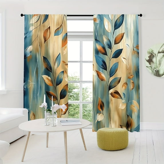 WNOOHIY Colorful Leaf & Floral Print Curtains,Light Filtering,Rod Pocket Design for Bedroom, Living Room,Set of 2 Panels